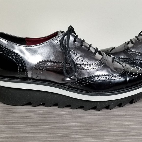 Baciami 9630 Platform Wingtip Oxford Black & Silver Leather Womens Size 8 - Picture 7 of 10